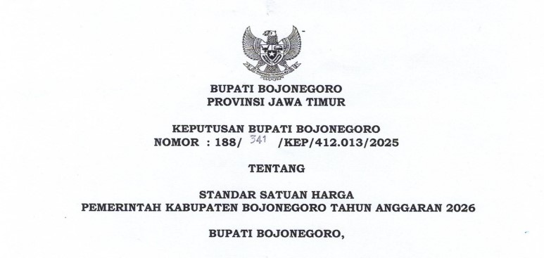 Keputusan Bupati Bojonegoro No 341 tentang Standar Satuan Harga TA 2026