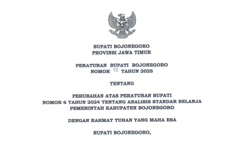Peraturan Bupati Bojonegoro No. 25 Tahun 2025 tentang Perubahan atas No. 6 Tahun 2024 tentang Analisis Standar Belanja